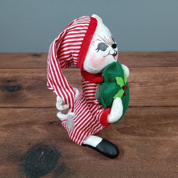 Annalee 10" Mr. Tuckered Mouse Doll Red White Stripes Plush Christmas Decor - Picture 4 of 6